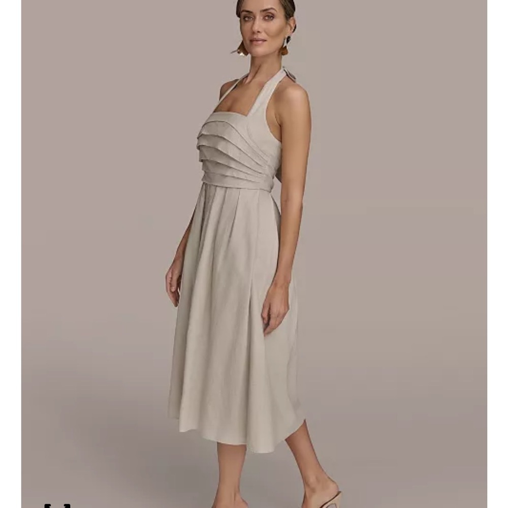 Donna Karan Halter Neck linen blend Midi Dress